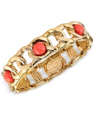 2028 Gold-tone Blush Stone Wide Link Stretch Bracelet