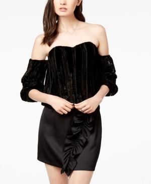 Astr Tasha Off-the-shoulder Velvet-striped Top