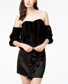 Astr Tasha Off-the-shoulder Velvet-striped Top