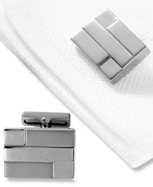 Kenneth Cole New York Cufflinks, Polished & Brushed Hematite Layered Rectangle