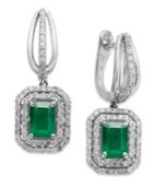 14k White Gold Earrings, Emerald (2 Ct. T.w.) And Diamond (3/4 Ct. T.w.) Drop Earrings