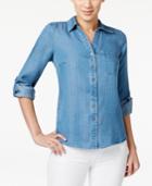 Style & Co. Petite Striped Denim Shirt, Only At Macy's