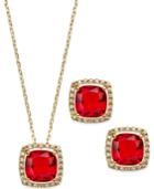 City By City July Birthstone Gold-tone Crystal And Cubic Zirconia Cushion-cut Halo Earrings And Pendant Necklace