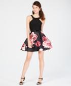 Crystal Doll Juniors' Belted Floral Fit & Flare Dress