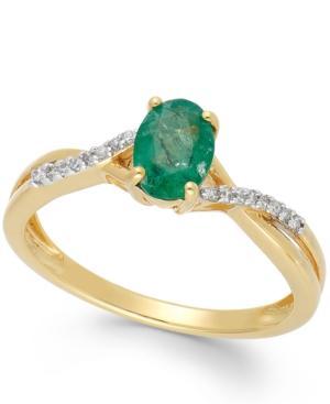 Emerald (3/4 Ct. T.w.) And Diamond Accent Oval Ring In 14k Gold