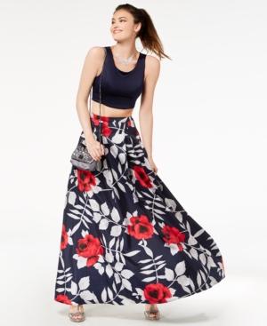 Sequin Hearts Juniors' Printed-skirt 2-pc. Gown, Created For Macy's