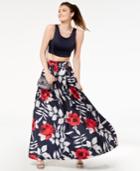 Sequin Hearts Juniors' Printed-skirt 2-pc. Gown, Created For Macy's
