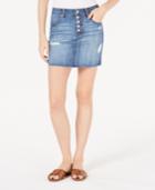 Vanilla Star Juniors' Cotton Button-fly Denim Mini Skirt