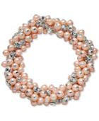 Charter Club Silver-tone Imitation Pink Pearl And Crystal Cluster Stretch Bracelet, Created For Macy's