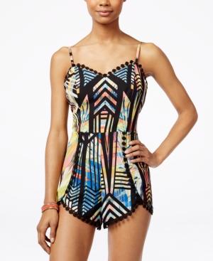 Material Girl Juniors' Printed Dot-trim Tulip-hem Romper, Only At Macy's