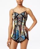 Material Girl Juniors' Printed Dot-trim Tulip-hem Romper, Only At Macy's