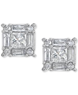 Diamond Square Cluster Stud Earrings (3/4 Ct T.w.) In 14k White Gold