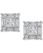 Diamond Square Cluster Stud Earrings (3/4 Ct T.w.) In 14k White Gold