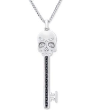 Men's Black Diamond (1/4 Ct. T.w.) Skull Key 22 Pendant Necklace In Sterling Silver & Black Rhodium