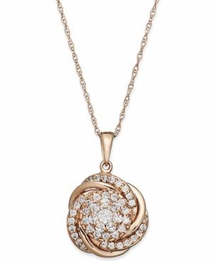 Wrapped In Love Pave Diamond Knot Pendant Necklace In 14k Rose Gold (3/4 Ct. T.w.)
