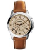 Fossil Men's Chronograph Grant Brown Leather Strap Watch 45mm Fs5118