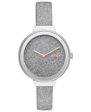Dkny Women's Astoria Silver Glitter Leather Strap Watch 38mm, Created For Macy's