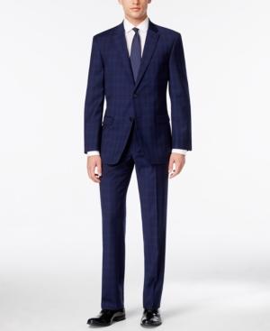 Tommy Hilfiger Men's Bright Blue Plaid Stretch Performance Modern-fit Suit