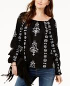 I.n.c. Embroidered Tiered-sleeve Cotton Peasant Top, Created For Macy's