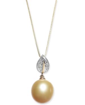 Cultured Golden South Sea Pearl (10mm) & Diamond Accent 18 Pendant Necklace In 14k Gold