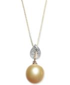 Cultured Golden South Sea Pearl (10mm) & Diamond Accent 18 Pendant Necklace In 14k Gold