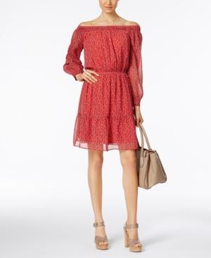 Eci Printed Off-the-shoulder Peasant Dress