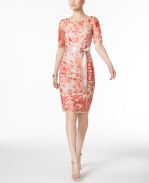 Adrianna Papell Embroidered Illusion Sheath Dress