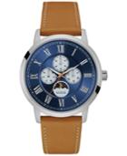 Guess Men's Tan Leather Strap Watch 44mm U0870g4