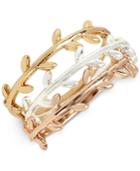 Hint Of Gold Tri-tone Trio Set Vine-inspired Stack Rings In Gold, Silver- And Rose Gold-plated Metal
