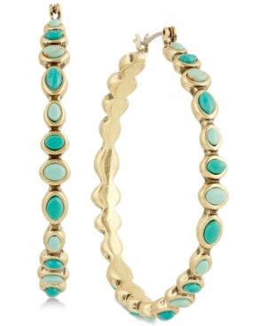 Lucky Brand Gold-tone Blue Stone Hoop Earrings