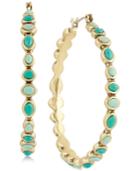 Lucky Brand Gold-tone Blue Stone Hoop Earrings