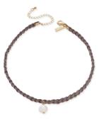 Inc International Concepts Gold-tone Faux-suede Freshwater Pearl Choker Necklace, Created For Macy's