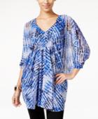 Alfani Printed Chiffon Ruched Front Top, Only At Macy's