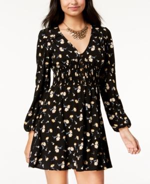 American Rag Juniors' Printed Button-trim Bubble-sleeve Dress, Created For Macy's