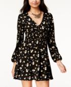 American Rag Juniors' Printed Button-trim Bubble-sleeve Dress, Created For Macy's