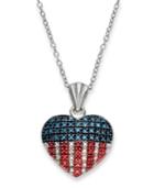 Red, White And Blue Diamond Flag Heart Pendant Necklace In Sterling Silver (1/3 Ct. T.w.)
