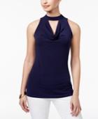 Ny Collection Petite Choker Draped Cutout Top