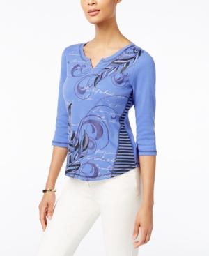 Karen Scott Petite Embellished Printed Top, Created For Macy's