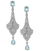 Aquamarine (1-3/8 Ct. T.w.) And Diamond (1/8 Ct. T.w.) Chandelier Earrings In Sterling Silver