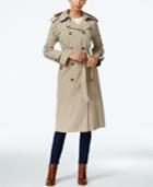 London Fog Hooded Double-breasted Long Trench Coat