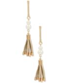 Inc International Concepts Gold-tone Imitation Pearl Faux Suede Drop Earrings, Created For Macy's