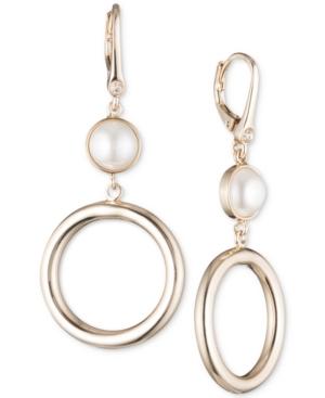 Dkny Gold-tone Imitation Pearl Ring Drop Earrings, Created For Macy's