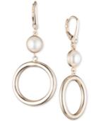 Dkny Gold-tone Imitation Pearl Ring Drop Earrings, Created For Macy's