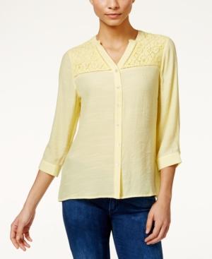 Ny Collection Petite Lace-trim Blouse