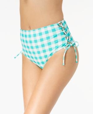 California Waves Check Please High-waist Lace-up Bikini Bottom Women's Swimsuit