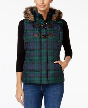 Charter Club Petite Faux-fur-trim Plaid Puffer Vest, Only At Macy's