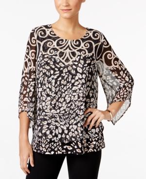 Jm Collection Cheetah-print Chiffon Top, Only At Macy's