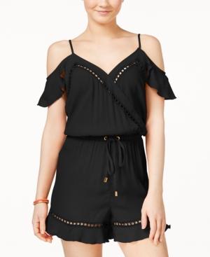 Marilyn Monroe Juniors' Lace-cutout Cold-shoulder Romper