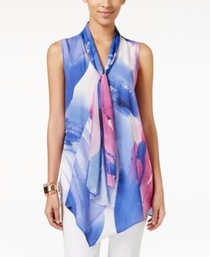 Alfani Petite Printed Tie-front Blouse, Only At Macy's