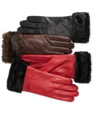 Charter Club Faux Fur-cuff Leather Tech Gloves, Only At Macy's